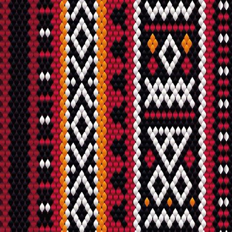 a cross stitch pattern in red, orange and black colors with white dots ...