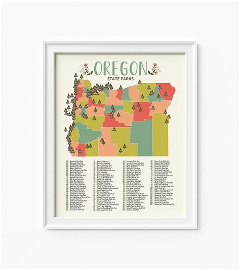 Oregon State Parks Map 16x20 Adventure Mountains Parks - Etsy | Oregon ...