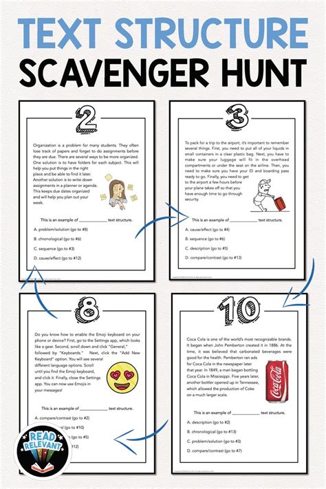 Text Structure Activity Scavenger Hunt: Worksheet Alternative | Text ...