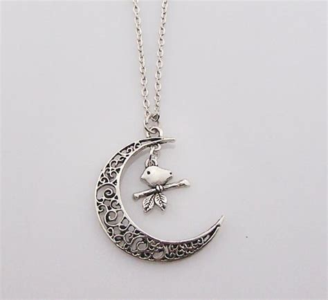 Moon Necklace,small Bird Necklace,branches Bird Moon Necklace,women And ...