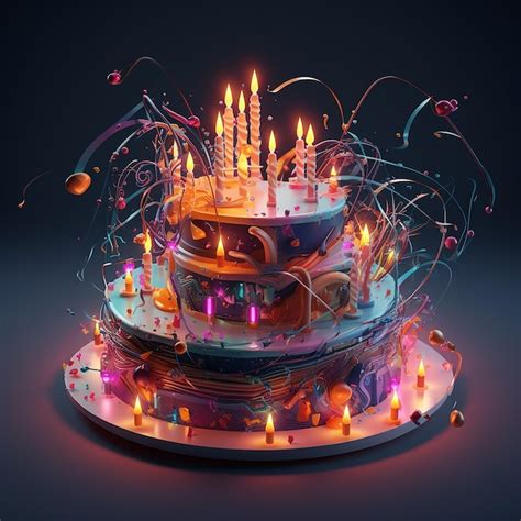 3d rendered photo of birthday delicious cake in the abstract background ...