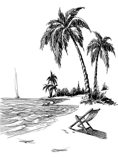Beach Line Art Printed Photo Background / 7407 | Boceto de paisaje, Playa dibujo, Línea de arte