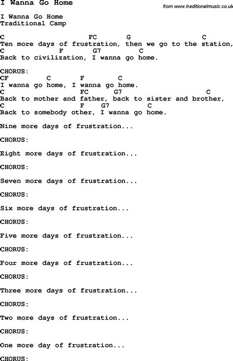 Traditional Song I Wanna Go Home with Chords, Tabs and Lyrics