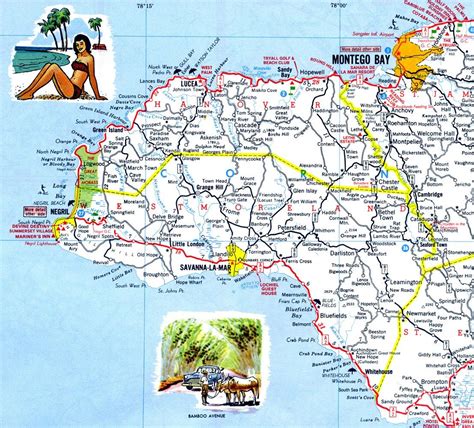 Western Jamaica road Map • mappery | Jamaica, Map, Westerns