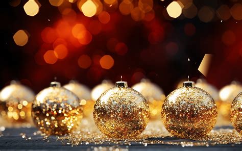 Happy Holiday 2024 Christmas Decoration Golden balls 5K Preview | 10wallpaper.com