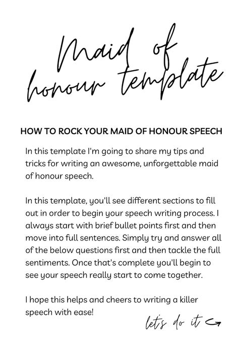 Maid of Honour Speech Template Wedding Speech Checklist Wedding Bridal Party Digital Download - Etsy