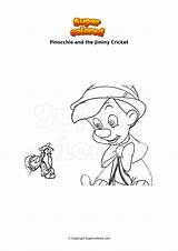 Coloring Page Pinocchio With The Jiminy Cricket On His Nose  sketch template