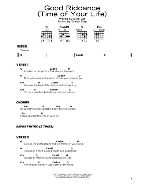 Guitar Chords Green Day Time Of Your Life