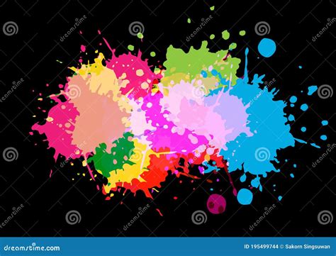 Abstract Vector Splatter Multi Color Design on Black Color Background. Illustration Vector ...
