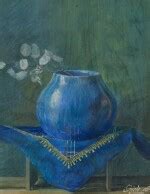 Stilleben Eines Silberblattes in Blauer Vase (Still Life of a Moneyplant Branch in Blue Vase ...