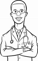 Whiteboard Drawing  African American Doctor Arms Crossed Stock Vector sketch template