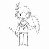 Chico indio De Línea Disfrazado Lindo Esquema Infantil Ilustración  sketch template