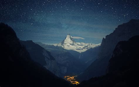126526-mountain-sky-stars-lights-valley-snow-landscape-Switzerland ...
