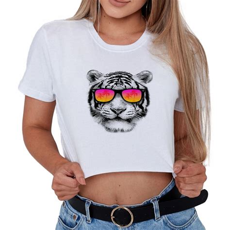 2018 New Citi Trends Women Crop Top Tiger Graphic Tee Shirts Ladies Hipster Designer T shirt ...