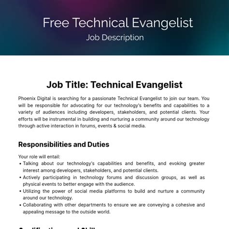 Free Technical Evangelist Job Description Template - Edit Online ...