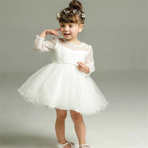 Aliexpress.com : Buy White Baby Long Sleeve Birthday Wedding Dress Toddler Girl Baptism Dress ...