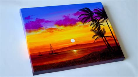 Sunset painting | Sunset Beach Landscape Painting | Beach Acrylic Painting - YouTube