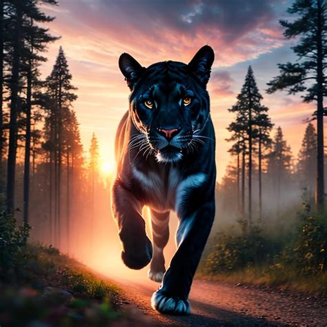 Premium AI Image | Photo of a panther running in a forest