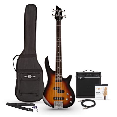 Chicago Short Scale Bass Guitar + 15W Amp Pack, Sunburst at Gear4music