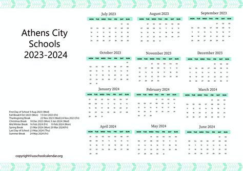 Athens City Schools Calendar with Holidays 2023-2024