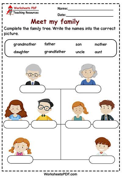 Family Members Worksheets PDF