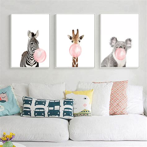 Animal Koala Giraffe Zebra Canvas Poster Nursery Wall Art Print Baby ...