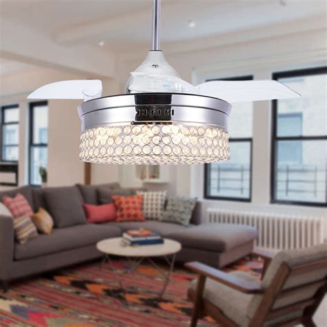 Transitional Crystal Ceiling Fan with Remote, Light, Retractable Blades ...