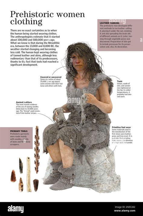 Infographic about the typical clothing of the women of the Mesolithic (period of Prehistory that ...