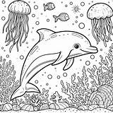 Premium Photo  Dolphin And Jellyfish In Underwater Scene Kids Coloring sketch template