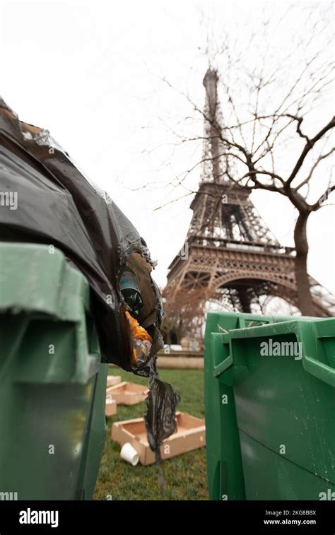 Paris, Eiffel Tower with garbage cans in front Stock Photo - Alamy