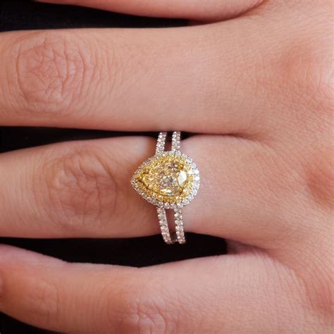 Fancy Yellow Pear Shaped Diamond Ring - Pear Shape Yellow Diamond Engagement Ring