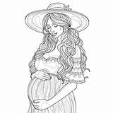 Pregnant Woman In Dress And HatColoring Book Antistress For Adults  sketch template