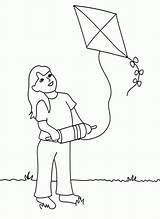A Girl Holding Kite Spools Coloring Page & Printable  Nation sketch template