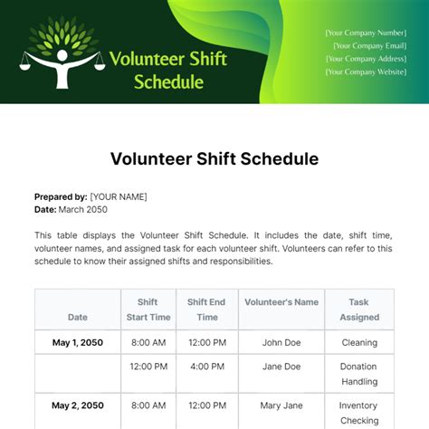 Free Volunteer Shift Schedule Template - Edit Online & Download ...