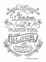 Bloom With Grace Coloring Page Download Of Quote Flowers  Etsy sketch template