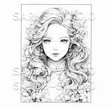 Premium Coloring Page Grayscale Printable Adult Women  sketch template