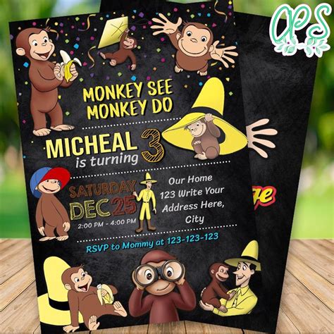 Editable Curious George Birthday Invitations Digital File ...