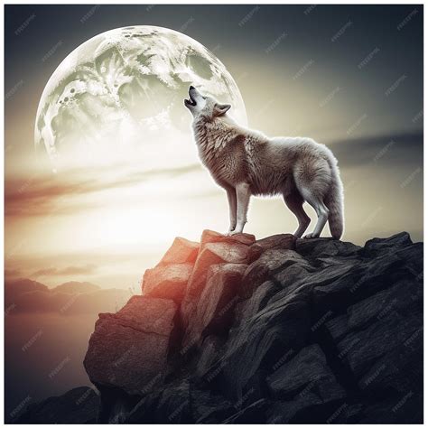 Premium Photo | Wolf howling at night in mountain