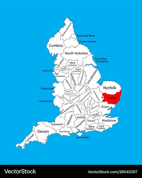 Map suffolk in east england united kingdom Vector Image