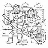 Firefighters With A Fire Hydrant Coloring Page Stock Vector  sketch template