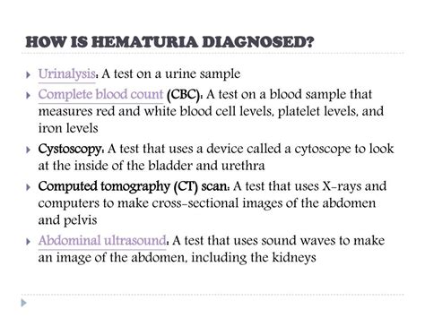 PPT - Hematuria (Blood in the urine): Symptoms, causes, diagnosis and treatment PowerPoint ...