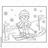 Coloring Page Outline Of cartoon Boy skiing Winter Sports  sketch template