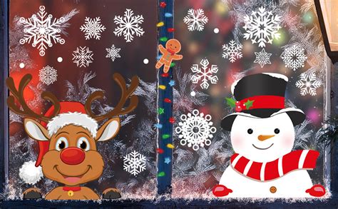 385 Pcs Christmas Window Stickers 10 Sheets Double-Sides Xmas Window Decorations/Santa Clings ...