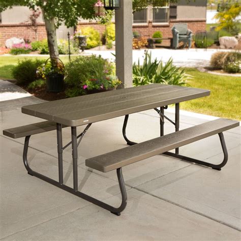 Lifetime 60105 30" x 72" Rectangular Brown Faux Wood Folding Picnic ...