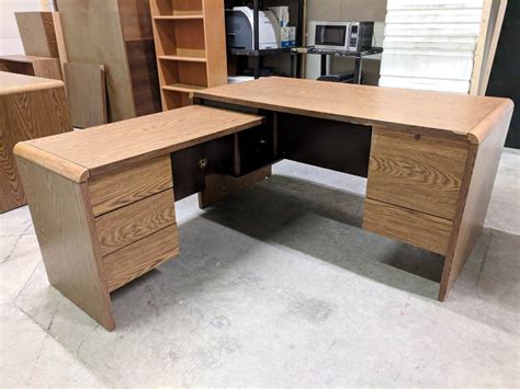 Oak Laminate L Shape Desk with Drawers