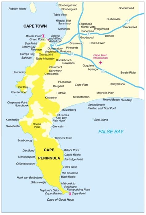 Map of the Cape Peninsula in Cape Town, South Africa: | South africa travel, South africa, Cape ...