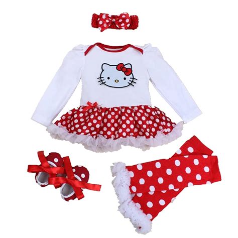 Spring 2016 Hello Kitty Baby Girl Clothes Romper Dress Legwarmers Headband Crib Shoes 4PCS ...