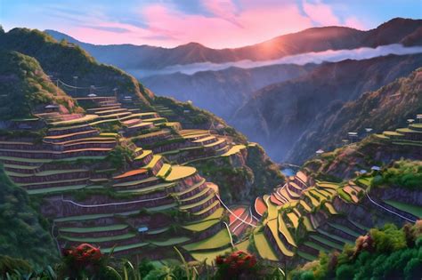 Premium AI Image | A sunset over rice terraces in the philippines