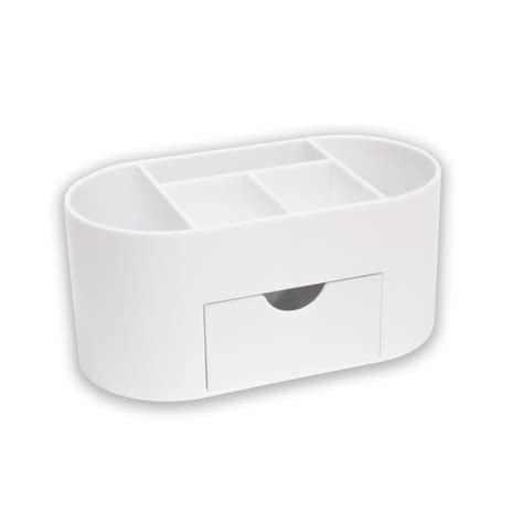 White Plastic Desk Organiser - OSCO Hi-Gloss Organiser with Drawer