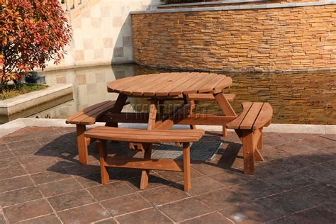 New 8 Seater Wooden Pub Bench Round Picnic Beer Table furniture Brown Garden | eBay